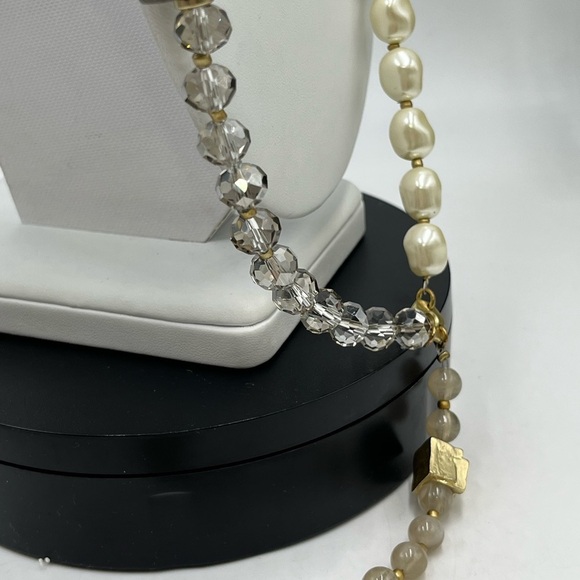 CHICOS Gold Tone Crystal Beads Rhinestone Cross Medallion Tassel Adj Necklace - Picture 8 of 16